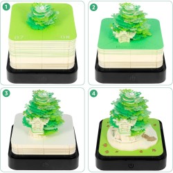 Calendrier 3D 2025 à arracher - Calendrier de bureau 365 jours avec lumières et socle - Utilisez des sculptures en papier d'art 