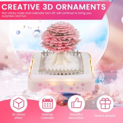 Calendrier 3D 2026 - Calendrier de bureau 365 jours avec lumières et socle - Utilisez des sculptures en papier d'art - Calendrie