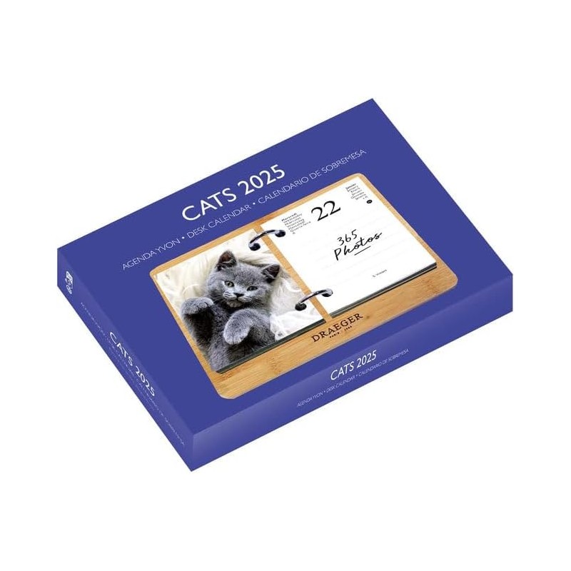 DRAEGER PARIS - Coffret éphéméride Agenda Yvon 2025-7 langues - 365 feuillets et socle en bambou réutilisable - 1 photo pour cha