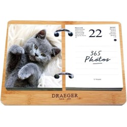 DRAEGER PARIS - Coffret éphéméride Agenda Yvon 2025-7 langues - 365 feuillets et socle en bambou réutilisable - 1 photo pour cha