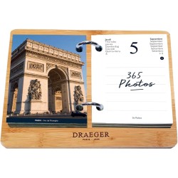 DRAEGER PARIS | Coffret Agenda éphéméride Yvon France janvier-dec 2024 | Socle bambou | 365 jours 365 feuillets | Agenda bureau 