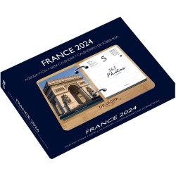 DRAEGER PARIS | Coffret Agenda éphéméride Yvon France janvier-dec 2024 | Socle bambou | 365 jours 365 feuillets | Agenda bureau 