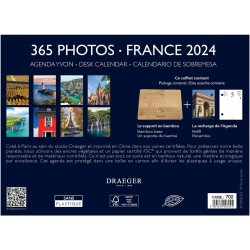DRAEGER PARIS | Coffret Agenda éphéméride Yvon France janvier-dec 2024 | Socle bambou | 365 jours 365 feuillets | Agenda bureau 