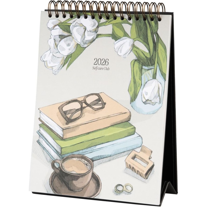 Kokonote - Calendrier de Bureau 2026 Self Care Club | Calendrier Mensuel 15x20cm - De Janvier à Décembre 2026