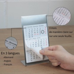 Timr Calendrier de table Timr en acier inoxydable à poser I pour 2 ans 2026/2027 I Bloc calendrier 3 mois magnétique I multiling