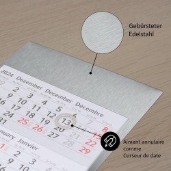 Timr Calendrier de table Timr en acier inoxydable à poser I pour 2 ans 2026/2027 I Bloc calendrier 3 mois magnétique I multiling