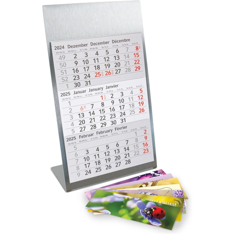 Calendrier de table Timr en acier inoxydable à poser I Motif abeilles I pour 2 ans 2026/2027 I Format portrait 105 x 230 mm I Vu