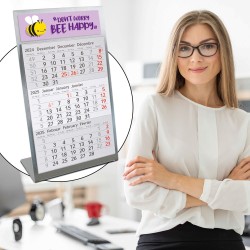Calendrier de table Timr en acier inoxydable à poser I Motif abeilles I pour 2 ans 2026/2027 I Format portrait 105 x 230 mm I Vu