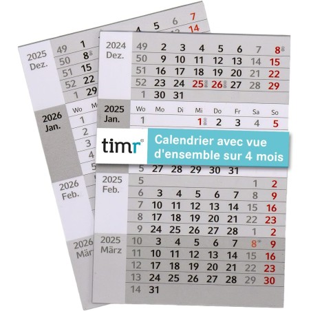 Timr Calendrier de remplacement 4 mois 2026 et 2027 I Magnétique I Pour calendrier de bureau en acier inoxydable brossé I Idée c