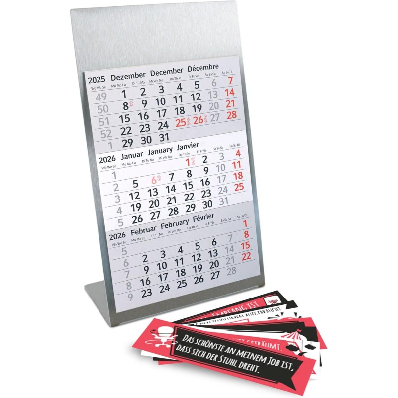 Calendrier de table Timr en acier inoxydable à poser I Citations de bureau I pour 2 ans 2026/2027 I Bloc calendrier 3 mois avec 
