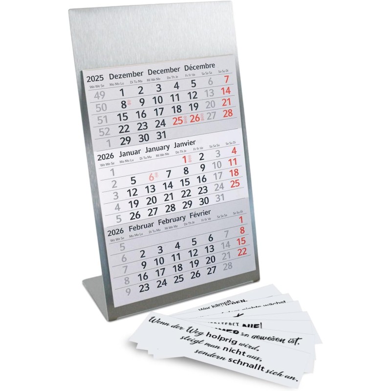 Calendrier de table Timr en acier inoxydable à poser I Mindset I pour 2 ans 2026/2027 I Bloc calendrier 3 mois avec aimant I Mul
