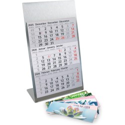 Calendrier de table Timr en acier inoxydable à poser I Motif cactus I pour 2 ans 2026/2027 I Format portrait 105 x 230 mm I Vue 