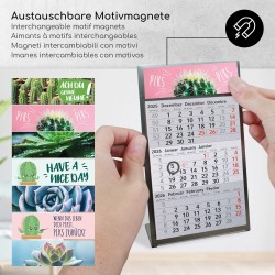 Calendrier de table Timr en acier inoxydable à poser I Motif cactus I pour 2 ans 2026/2027 I Format portrait 105 x 230 mm I Vue 