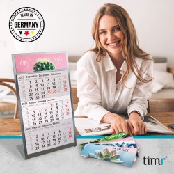 Calendrier de table Timr en acier inoxydable à poser I Motif cactus I pour 2 ans 2026/2027 I Format portrait 105 x 230 mm I Vue 