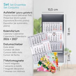 Calendrier de table Timr en acier inoxydable à poser I pour 2 ans 2026/2027 I Motifs fleurs en aquarelle I Vue sur 3 mois avec b