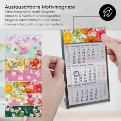 Calendrier de table Timr en acier inoxydable à poser I pour 2 ans 2026/2027 I Motifs fleurs en aquarelle I Vue sur 3 mois avec b