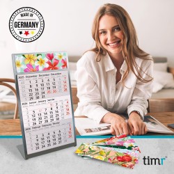 Calendrier de table Timr en acier inoxydable à poser I pour 2 ans 2026/2027 I Motifs fleurs en aquarelle I Vue sur 3 mois avec b