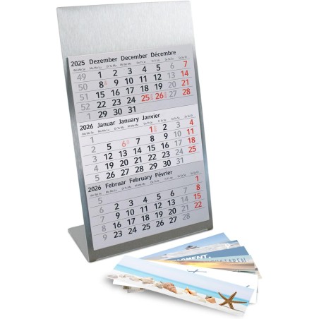 Calendrier de table Timr en acier inoxydable à poser I pour 2 ans 2026/2027 I Motifs mer avec citations I Vue sur 3 mois avec bl
