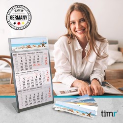 Calendrier de table Timr en acier inoxydable à poser I pour 2 ans 2026/2027 I Motifs mer avec citations I Vue sur 3 mois avec bl