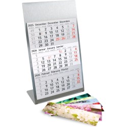 Calendrier de table Timr en acier inoxydable à poser I Motifs nature I pour 2 ans 2026/2027 I Bloc calendrier 3 mois avec aimant