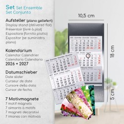 Calendrier de table Timr en acier inoxydable à poser I Motifs nature I pour 2 ans 2026/2027 I Bloc calendrier 3 mois avec aimant