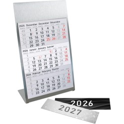 Calendrier de table Timr en acier inoxydable à poser I pour 2 ans 2026/2027 I avec 2 aimants I Bloc calendrier 3 mois magnétique