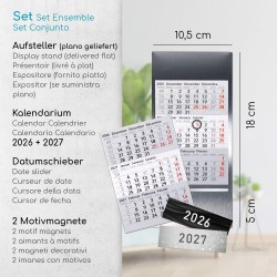 Calendrier de table Timr en acier inoxydable à poser I pour 2 ans 2026/2027 I avec 2 aimants I Bloc calendrier 3 mois magnétique
