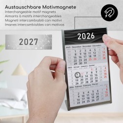 Calendrier de table Timr en acier inoxydable à poser I pour 2 ans 2026/2027 I avec 2 aimants I Bloc calendrier 3 mois magnétique
