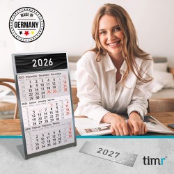 Calendrier de table Timr en acier inoxydable à poser I pour 2 ans 2026/2027 I avec 2 aimants I Bloc calendrier 3 mois magnétique