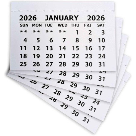Lot de 25 mini blocs de calendrier 2026 – Calendrier en papier blanc cousu pour cadeau personnalisé – Petit calendrier de bureau