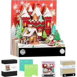 Calendrier 3D 2026, Calendrier Créatif avec Lumières & Maison de Neige de Noël, 3D Bloc-Notes en Papier Sculpté, Notes Autocolla