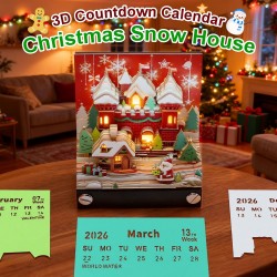 Calendrier 3D 2026, Calendrier Créatif avec Lumières & Maison de Neige de Noël, 3D Bloc-Notes en Papier Sculpté, Notes Autocolla