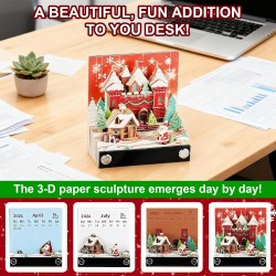 Calendrier 3D 2026, Calendrier Créatif avec Lumières & Maison de Neige de Noël, 3D Bloc-Notes en Papier Sculpté, Notes Autocolla