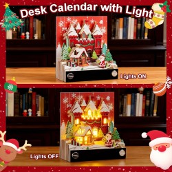 Calendrier 3D 2026, Calendrier Créatif avec Lumières & Maison de Neige de Noël, 3D Bloc-Notes en Papier Sculpté, Notes Autocolla