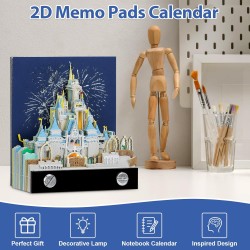 Calendrier 3D 2026, Calendrier Créatif avec Lumières & Château Magique, 3D Bloc-Notes en Papier Sculpté, Notes Autocollantes, 3d