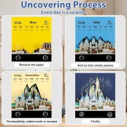 Calendrier 3D 2026, Calendrier Créatif avec Lumières & Château Magique, 3D Bloc-Notes en Papier Sculpté, Notes Autocollantes, 3d
