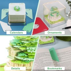 Calendrier 3D 2026, Calendrier de Bureau avec Lumières&Arbre, 3D Bloc-Notes en Papier Sculpté, Notes Autocollantes,3d Calendrier