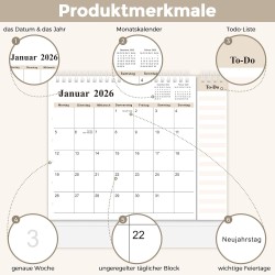 SKYDUE Calendrier de table 2025-2026 - De juillet 25 à décembre 26 - Calendrier de table 2026 - À poser - Calendrier mensuel 202