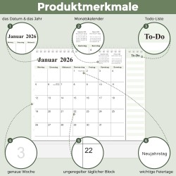 SKYDUE Calendrier de table 2025-2026 - De juillet 25 à décembre 26 - Calendrier de table 2026 - À poser - Calendrier mensuel 202