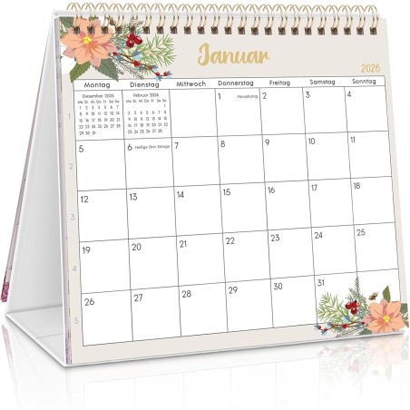 SKYDUE Calendrier de bureau 2026, à poser, calendrier mensuel avec liste détachable, format A5 (rose 2026)