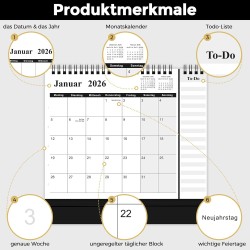SKYDUE Calendrier de table 2025-2026 - De juillet 25 à décembre 26 - Calendrier de table 2026 - À poser - Calendrier mensuel 202