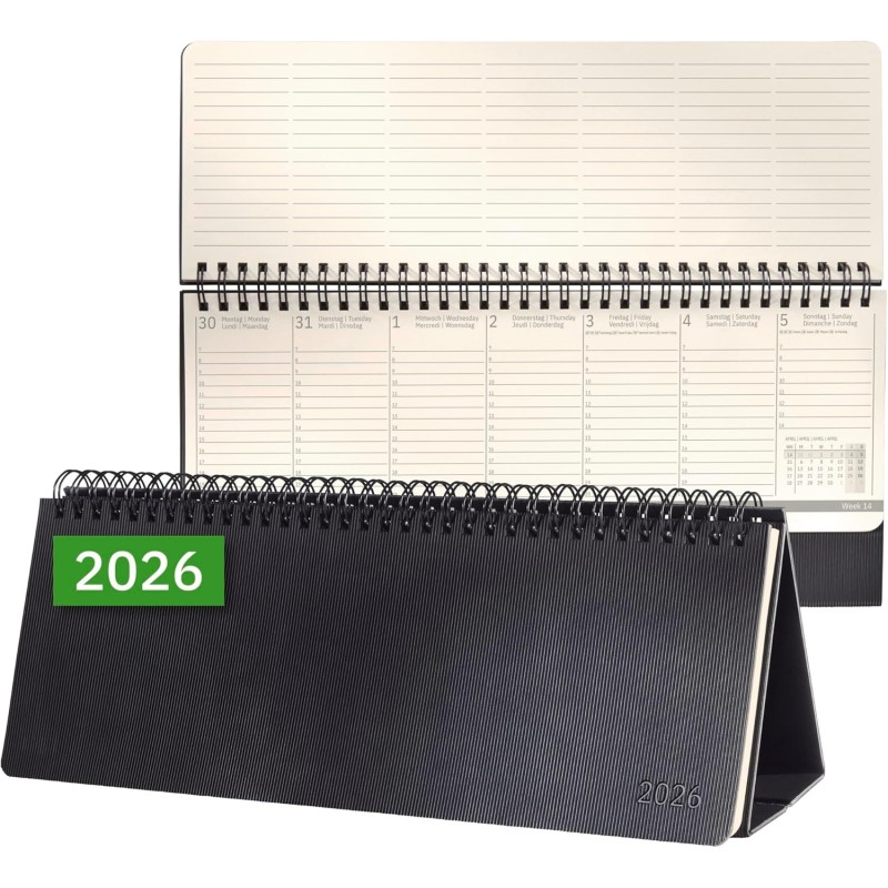 SIGEL C2680 Calendrier de bureau 2026, large, couverture rigide | Calendrier, Planificateur, Agenda hebdomadaire, Organisateur, 
