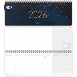 Häfft® Calendrier de bureau international 2026 horizontal "Starry Night" 1 semaine 2 pages, 29,8 x 11,6 cm, multilingue - durabl