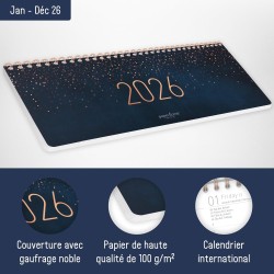 Häfft® Calendrier de bureau international 2026 horizontal "Starry Night" 1 semaine 2 pages, 29,8 x 11,6 cm, multilingue - durabl