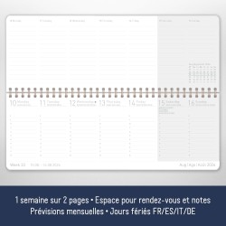 Häfft® Calendrier de bureau international 2026 horizontal "Starry Night" 1 semaine 2 pages, 29,8 x 11,6 cm, multilingue - durabl