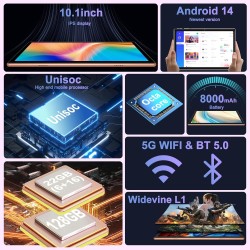 Nouvelle 2025 Tablette 10 Pouces Android 14 avec 22Go RAM+128Go ROM(TF/2To),Tablette Tactile avec 5G+2.4G WiFi, Octa-Core 2.0Ghz