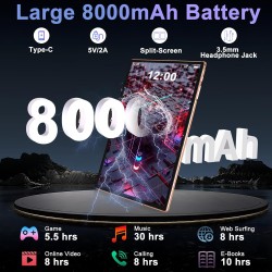 Nouvelle 2025 Tablette 10 Pouces Android 14 avec 22Go RAM+128Go ROM(TF/2To),Tablette Tactile avec 5G+2.4G WiFi, Octa-Core 2.0Ghz
