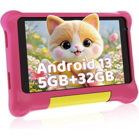 Tablette enfants 7 pouces android 13 tablette pour enfant 5gb ram 32gb rom(tf 128gb) contrôle parental, gms, wifi, bleutooth, ki
