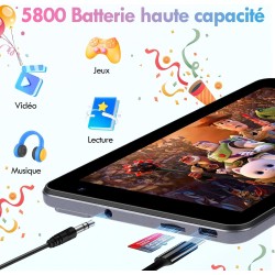 Tablette Enfants 7 Pouces, Android 13, 8Go RAM 64Go ROM, Tablette Tactile Octa-Core, 5MP+8MP Caméra HD, Contrôle Parental, Houss
