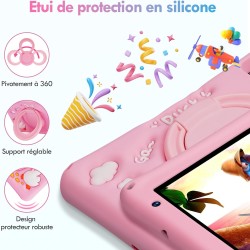 Tablette Enfants 7 Pouces, Android 13, 8Go RAM 64Go ROM, Tablette Tactile Octa-Core, 5MP+8MP Caméra HD, Contrôle Parental, Houss